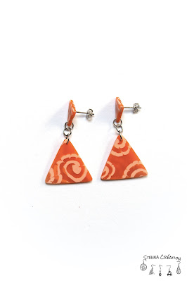 Boucles oreilles pâte polymère spirale orange Stenna Création Fimo