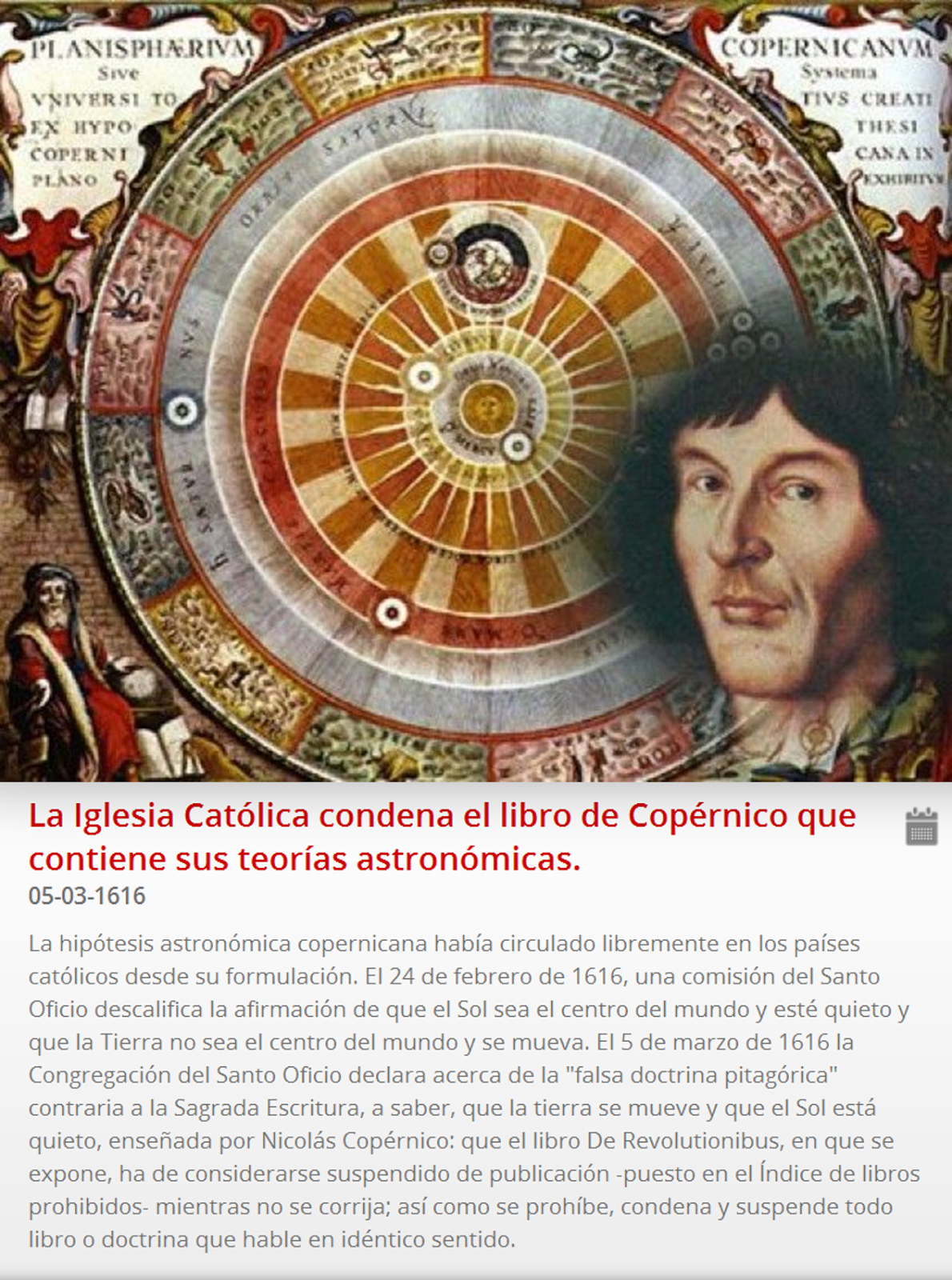Filosofía del día CONDENA POR PUBLICACION DE LIBRO DE NICOLÁS COPERNICO POR LA IGLESIA CATOLICA Filosofía del día CONDENA POR PUBLICACION DE LIBRO DE NICOLÁS COPERNICO POR LA IGLESIA CATOLICA