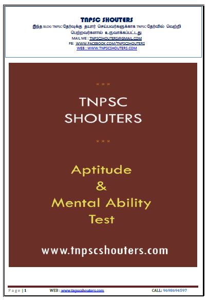 TNPSC PRELIMINARY EXAM OF GROUP - 2 & 2A SERVICE (CSSE - II) APTITUDE STUDY MATERIALS IN TAMIL & ENGLISH PDF