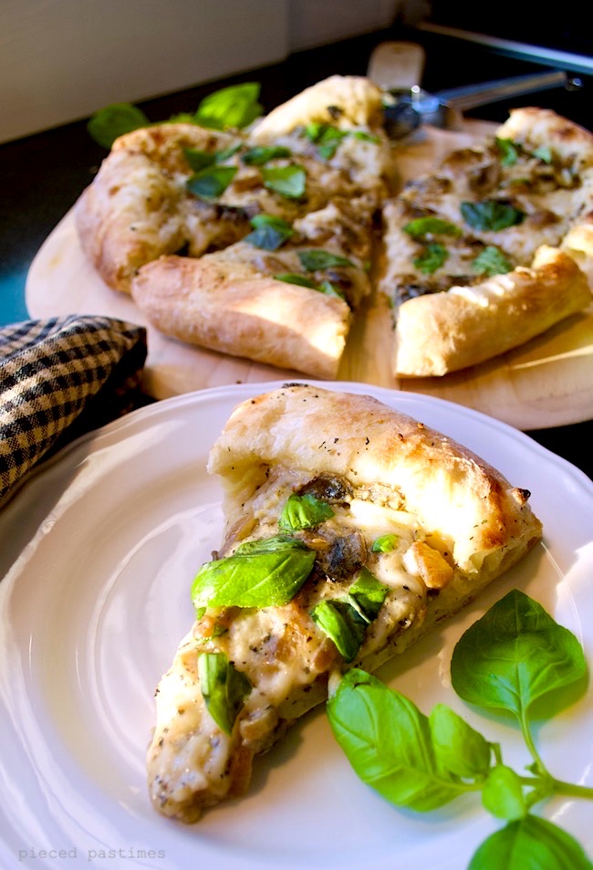 Pieced Pastimes Caramelized Onion, Mushroom White Pizza {Vegan}