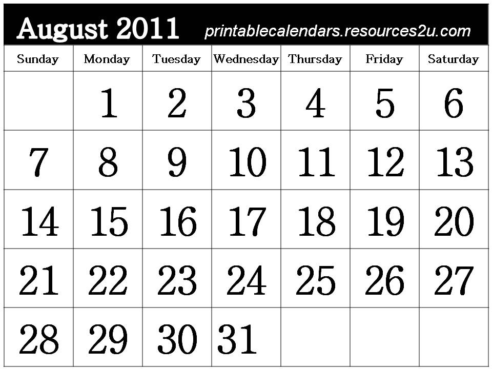 August 2011 Printable Calendar