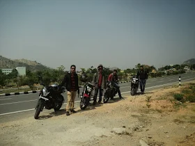 The four riders preparing for the early morning ride