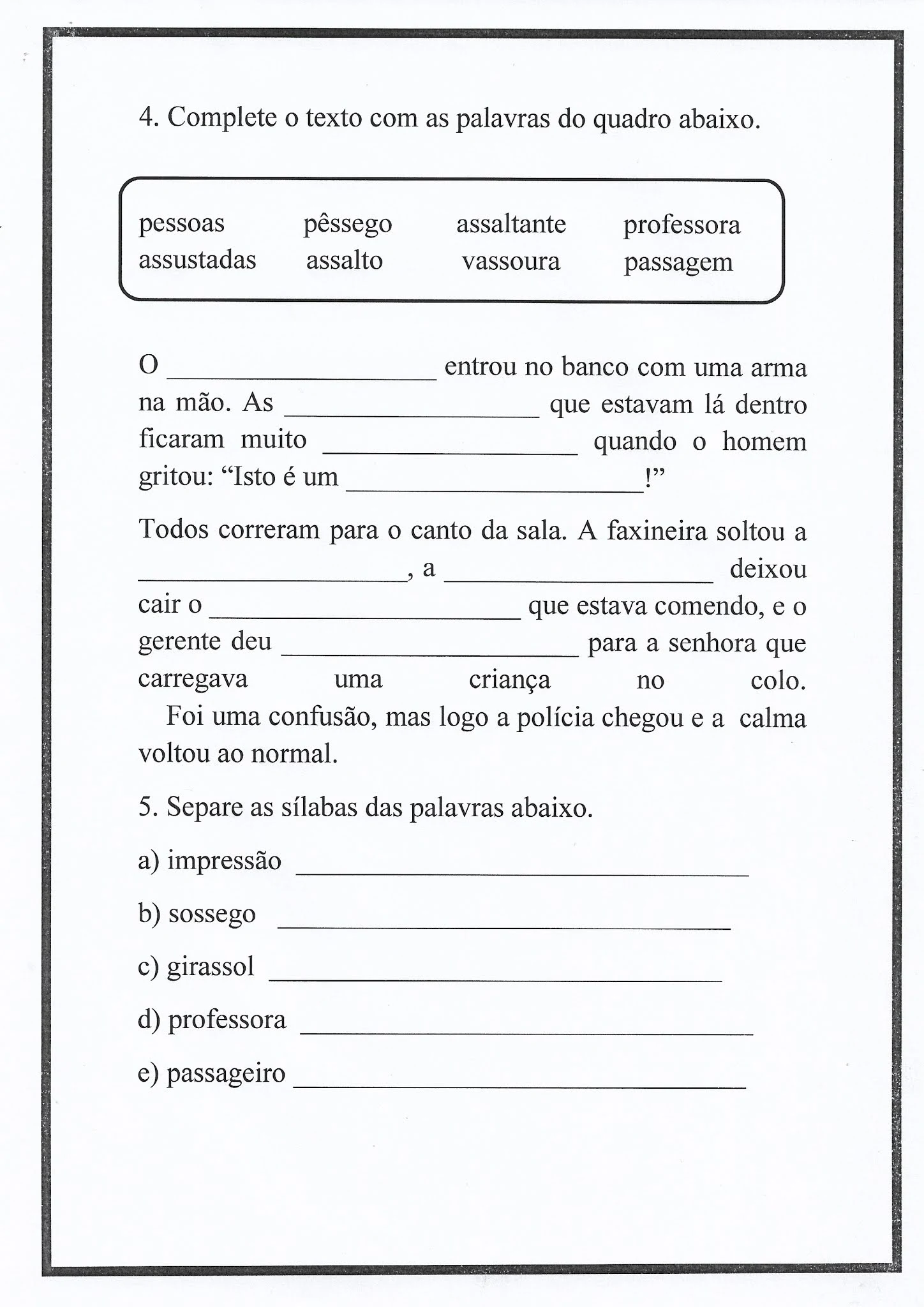 Atividade de Português: Ortografia - palavras com S ou SS ...