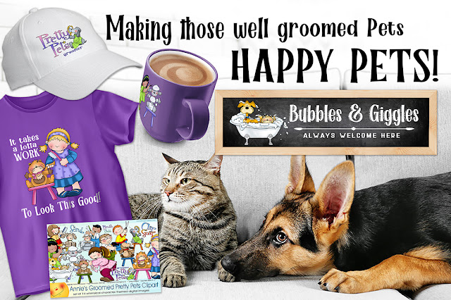 Well groomed pets are happy pets and there's plenty of good clean fun with this delightfully whimsical clipart collection from Annie Lang!