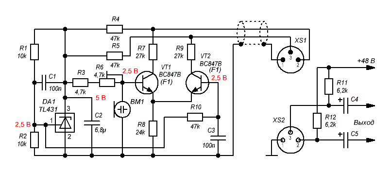 Balanced Preamp Electret Microphone Circuit Diagram | Electronic