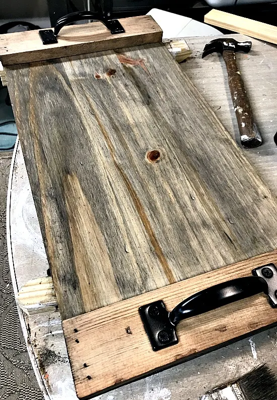 rustic tray with weather wash stain