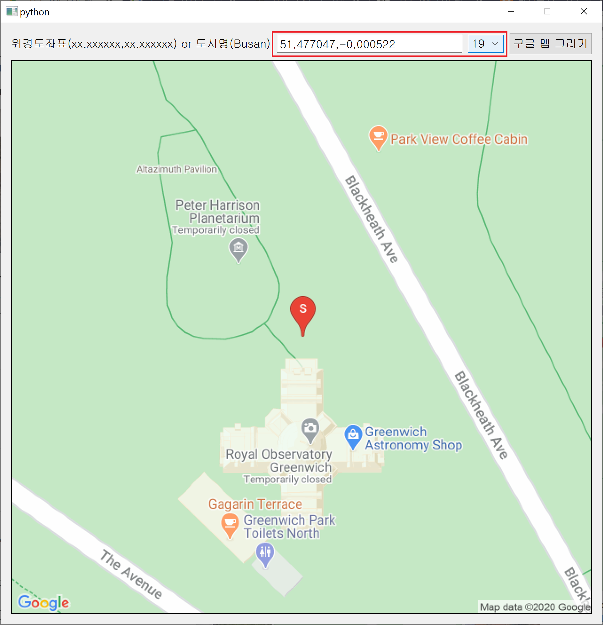 파이썬 예제 (Google Map + Python)