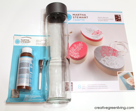 How to use Martha Stewart etching cream to make a DIY water bottle from a voss water glass bottle