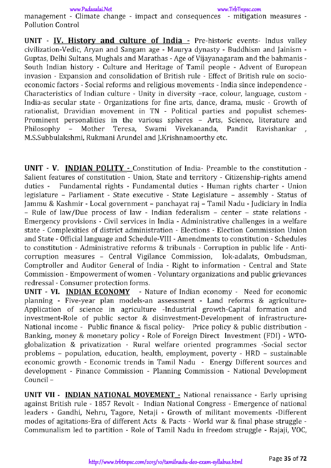 Tamilnadu DEO Exam Syllabus TRB TNPSC