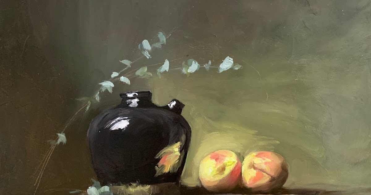 Sachi Yoshimoto Art green jar and peaches