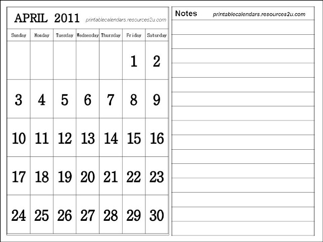 april 2011 calendar printable. Free Calendar 2011 April to