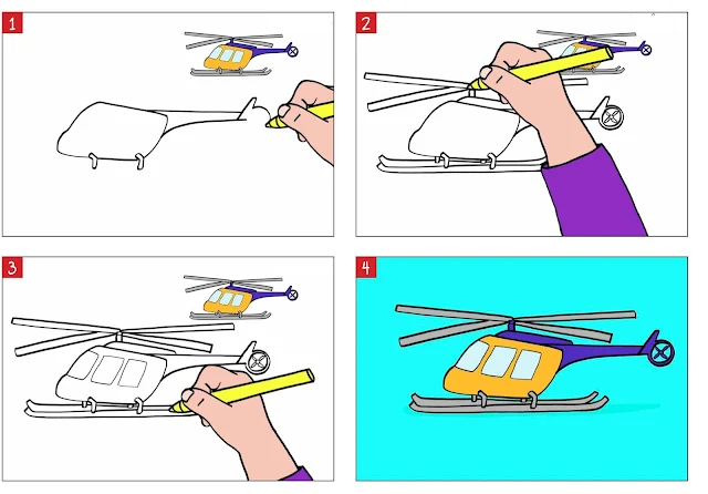 رسم طائرة هليكوبتر خطوة بخطوة