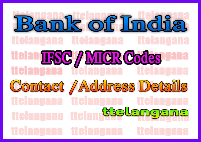 Bank of India IFSC Codes MICR Codes in India