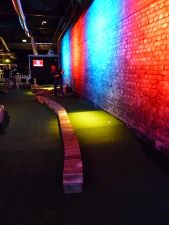 Playing hole 2 at Swingers Crazy Golf in Shoreditch - a couple of ways to play the hole, but watch out for over-hit shots Swingers Crazy Golf in Shoreditch, London