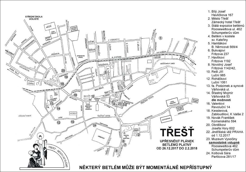 mapa betlémů v Třešti