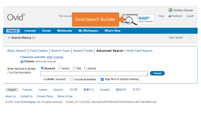 Screen-shot of Ovid search interface