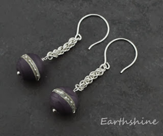 http://earthshine.indiemade.com/product/sterling-silver-chainmaille-earrings-purple-lampwork-beads?tid=2