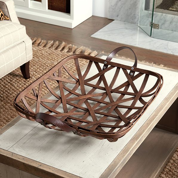 tobacco tray basket leather handles coffee table