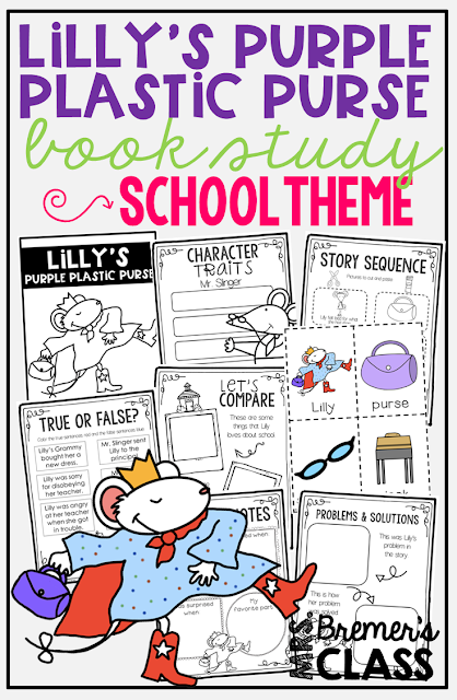 Lilly's Purple Plastic Purse is a great book to read at the beginning of the school year. This literacy pack goes with the Kevin Henkes book, and features engaging, standards based activities, including a craftivity that makes a sweet bulletin board! K-1 #backtoschool #kevinhenkes #kindergarten #1stgrade #bookstudy Lilly's Purple Plastic Purse is a great book to read at the beginning of the school year. This literacy pack goes with the Kevin Henkes book, and features engaging, standards based activities, including a craftivity that makes a sweet bulletin board! K-1 #backtoschool #kevinhenkes #kindergarten #1stgrade #bookstudy