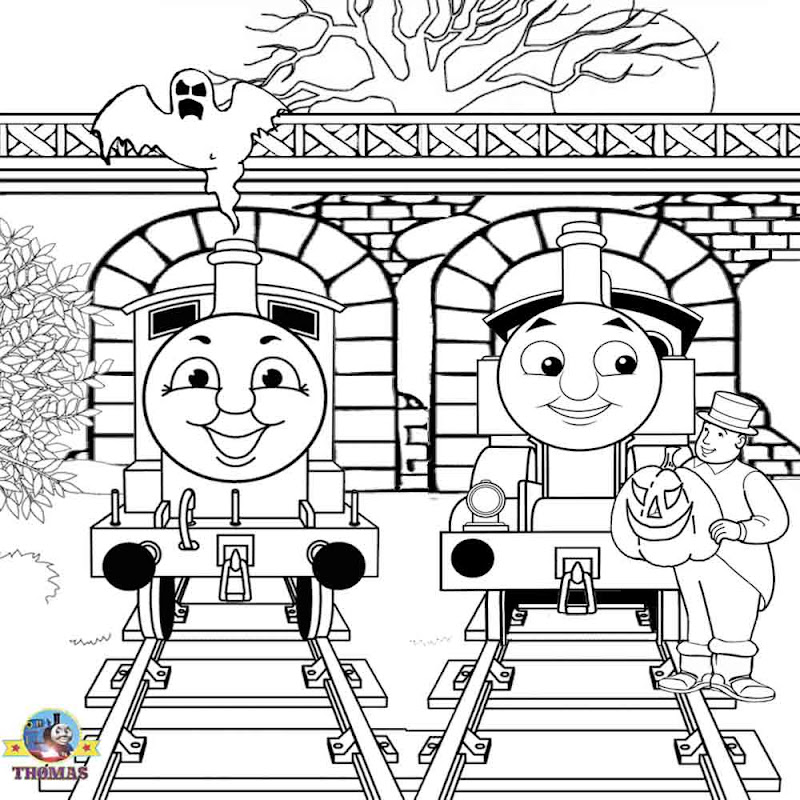  and Thomas ghost train haunted railway tunnel Halloween coloring pages title=
