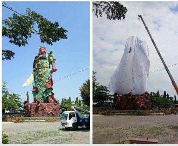 Viral! Patung Dewa Raksasa di Tuban Ditutup Kain Putih, Netizen 