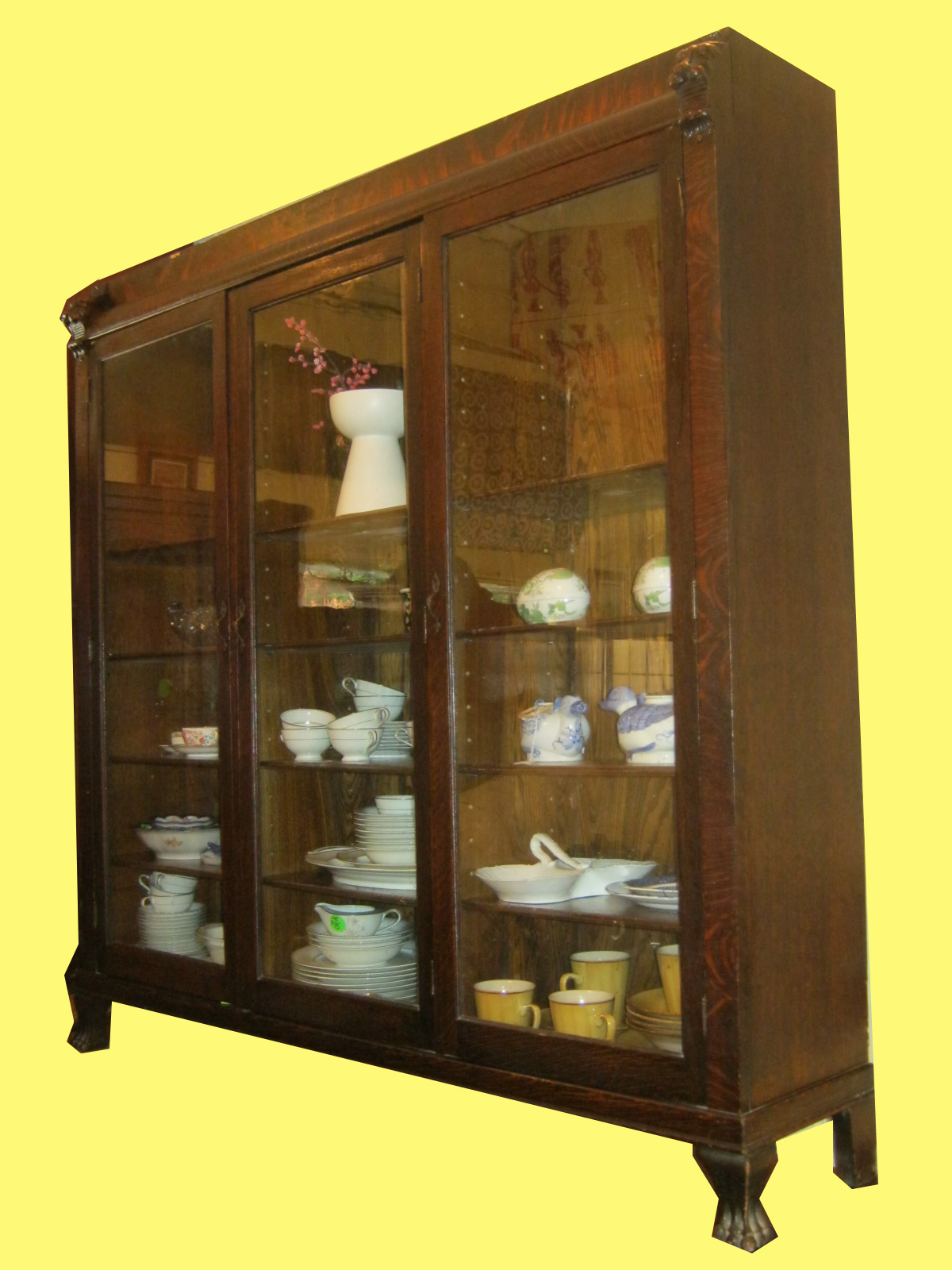 Uhuru Furniture & Collectibles Antique Tiger Oak Glass Front Bookcase SOLD