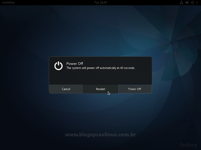 Clique em "Restart" para reiniciar o computador Clique em "Restart" para reiniciar o computador