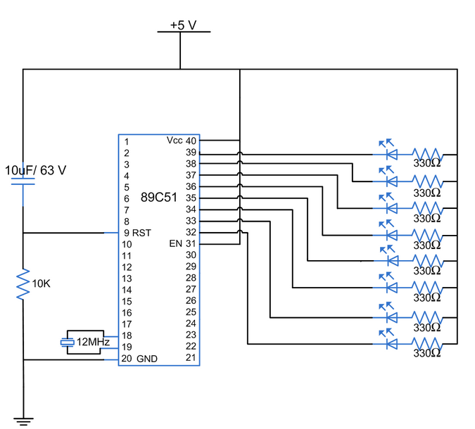 Electronics Projects: How to interface LEDs with 8051 microcontroller ...