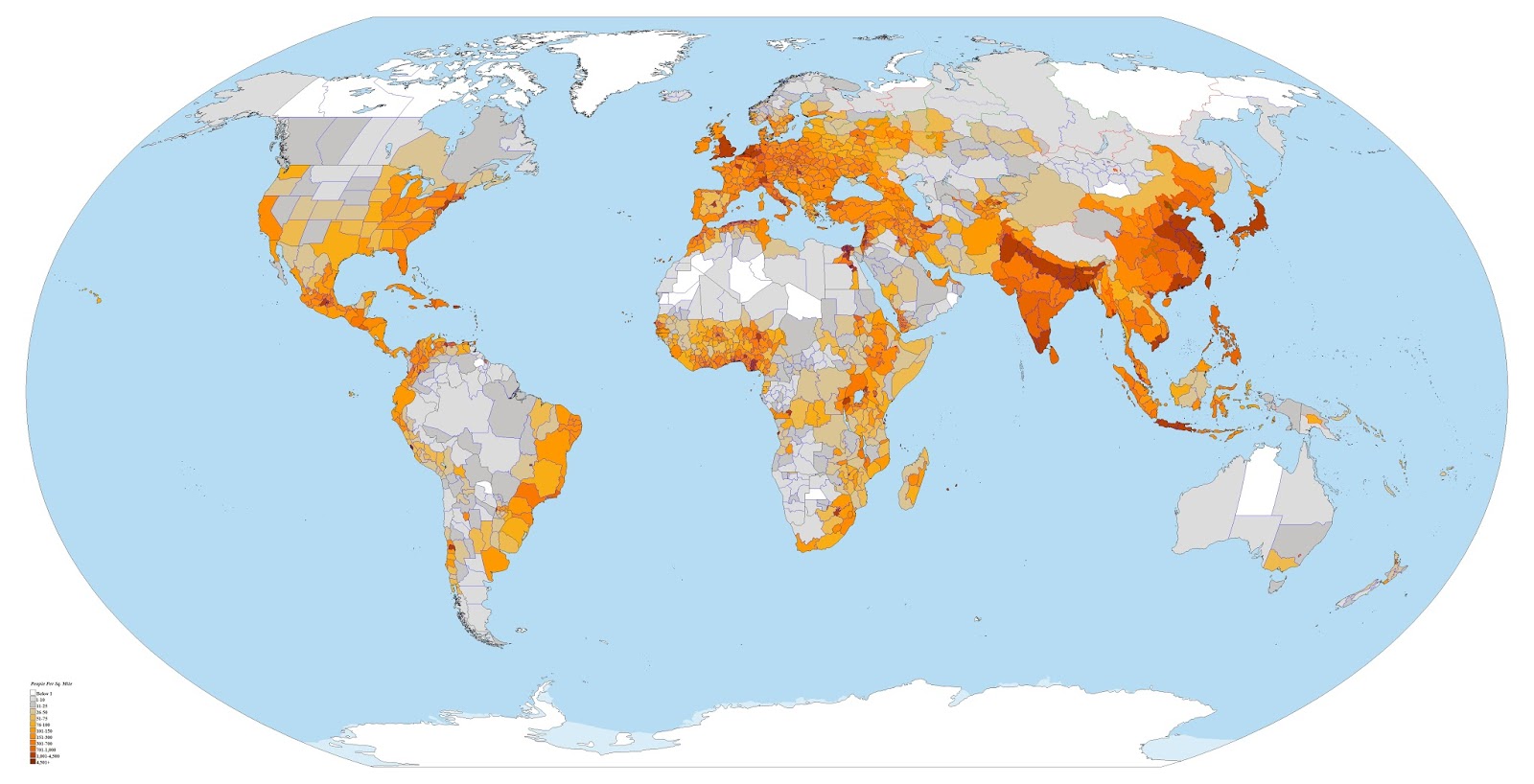 A population density map of the world by administrative divisions