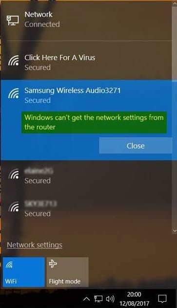 Windows non può ottenere le impostazioni di rete dal router
