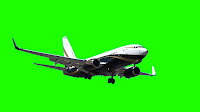 A photo of a Boeing jet masked against a green screen background.