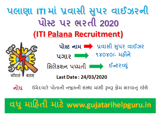 Sarkari Naukri Updates ITI Palana Recruitment for Pravasi Supervisor Instructor Posts 2020