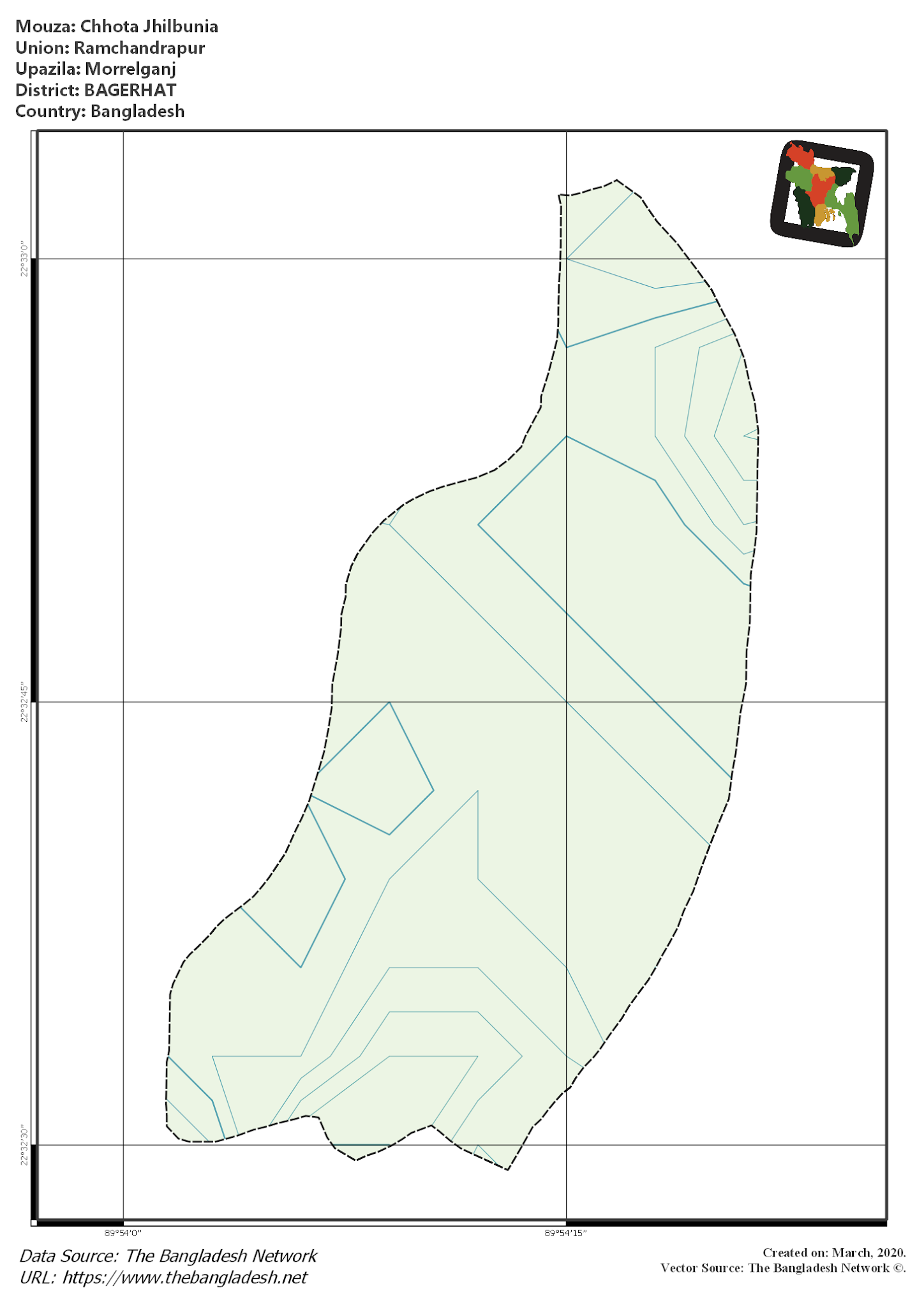 Map of Chhota Jhilbunia Mouza of Morrelganj Upazila, BAGERHAT, Bangladesh.