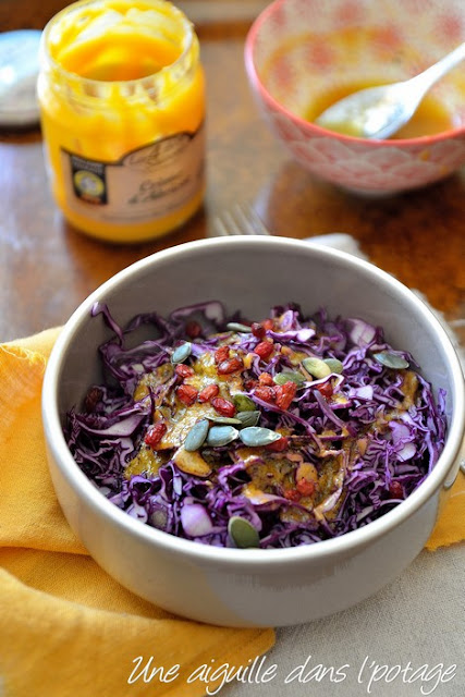 Salade de chou rouge, vinaigrette à l'abricot