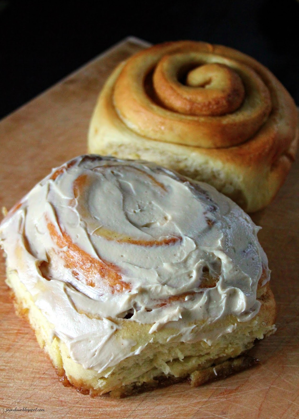 Jo and Sue Jumbo Cinnamon Rolls with Salted Caramel Cream Cheese Frosting