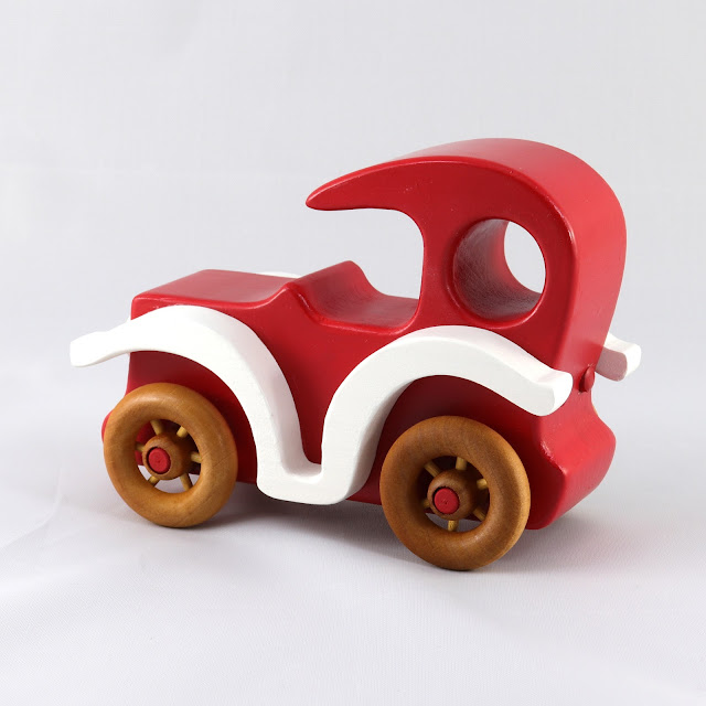 Handmade Wooden Toy Car Bad Bob's Custom Motors Sedan Red & White