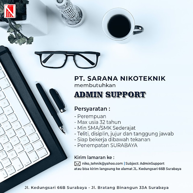 lowongnan kerja Admin Support PT Sarana Nikoteknik
