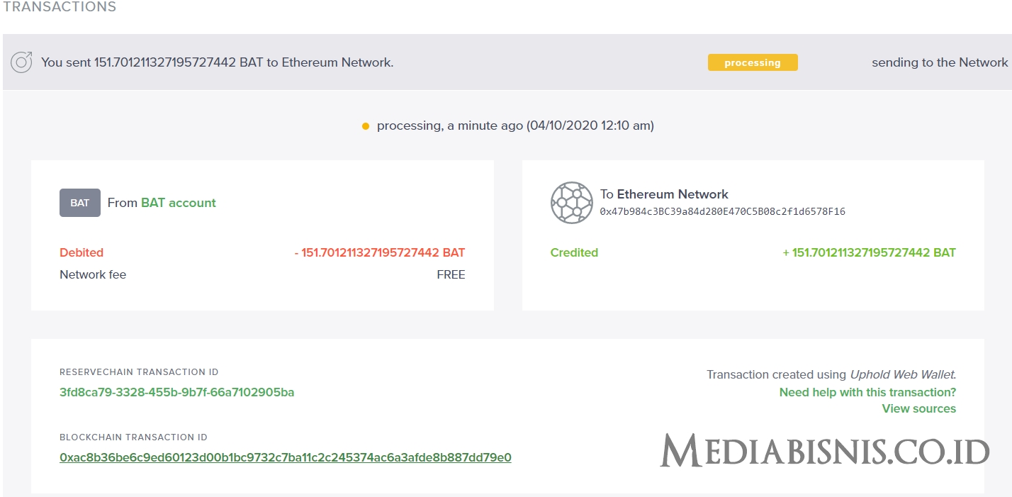 Cara Withdraw Token BAT dari Wallet Uphold ke Indodax Exchange