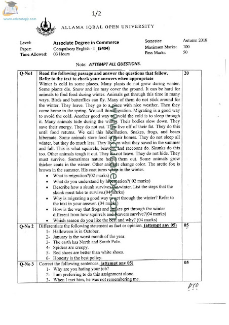 aiou-acconting-and-finance-code-5404-compulsory-english-1-past-papers