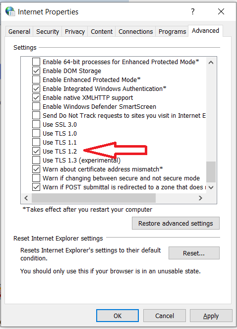 Failed to establish the VPN connection. This may be caused by a mismatch in the TLS version.