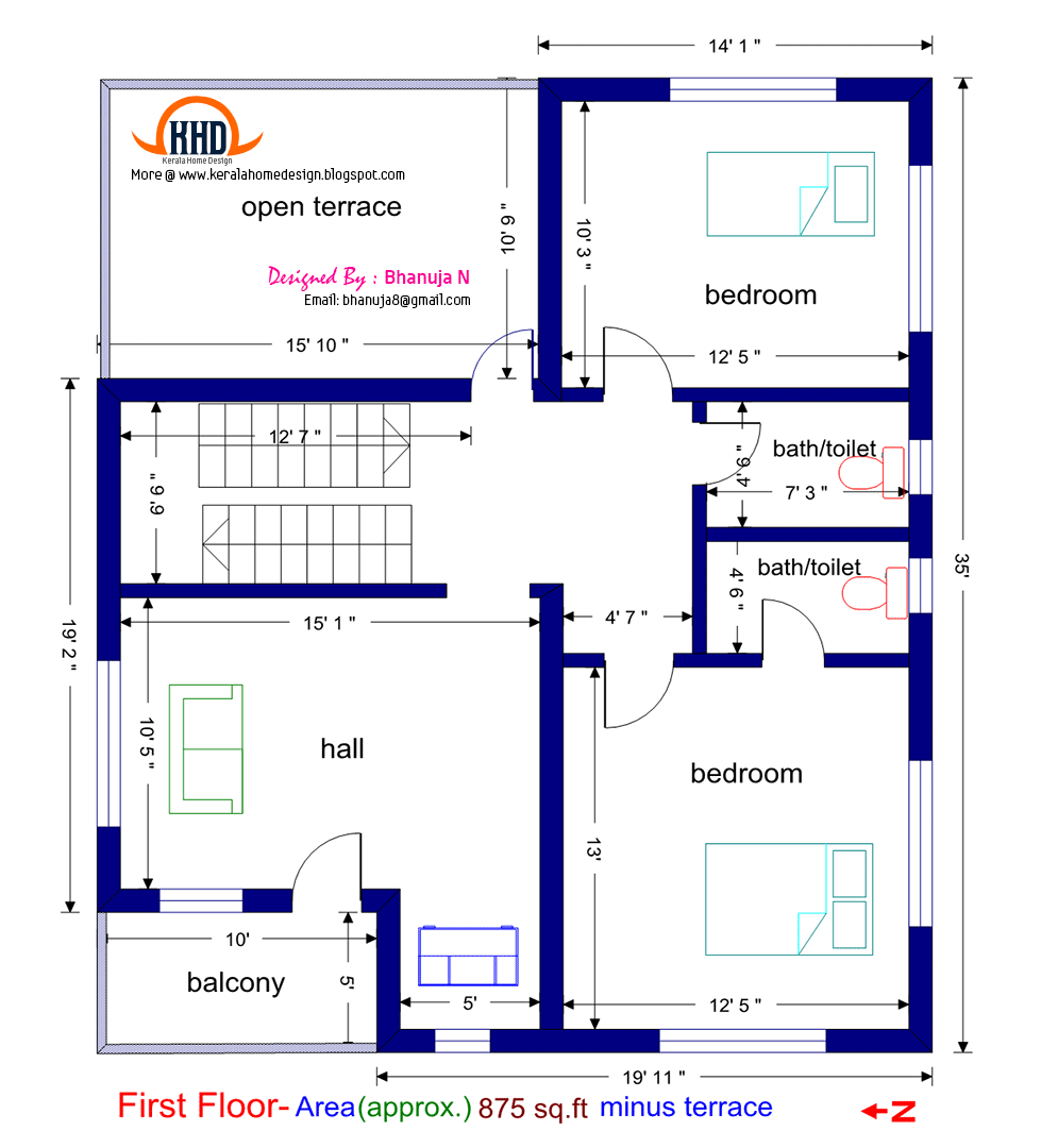 Floor plan and elevation of 1925 sq.feet villa | House Design Plans