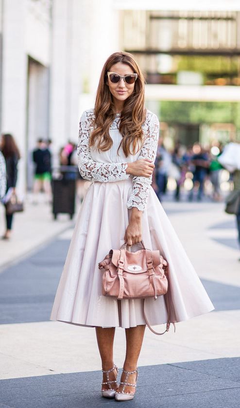 Lace top, tea length skirt and studded Louboutin | Just a Pretty Style