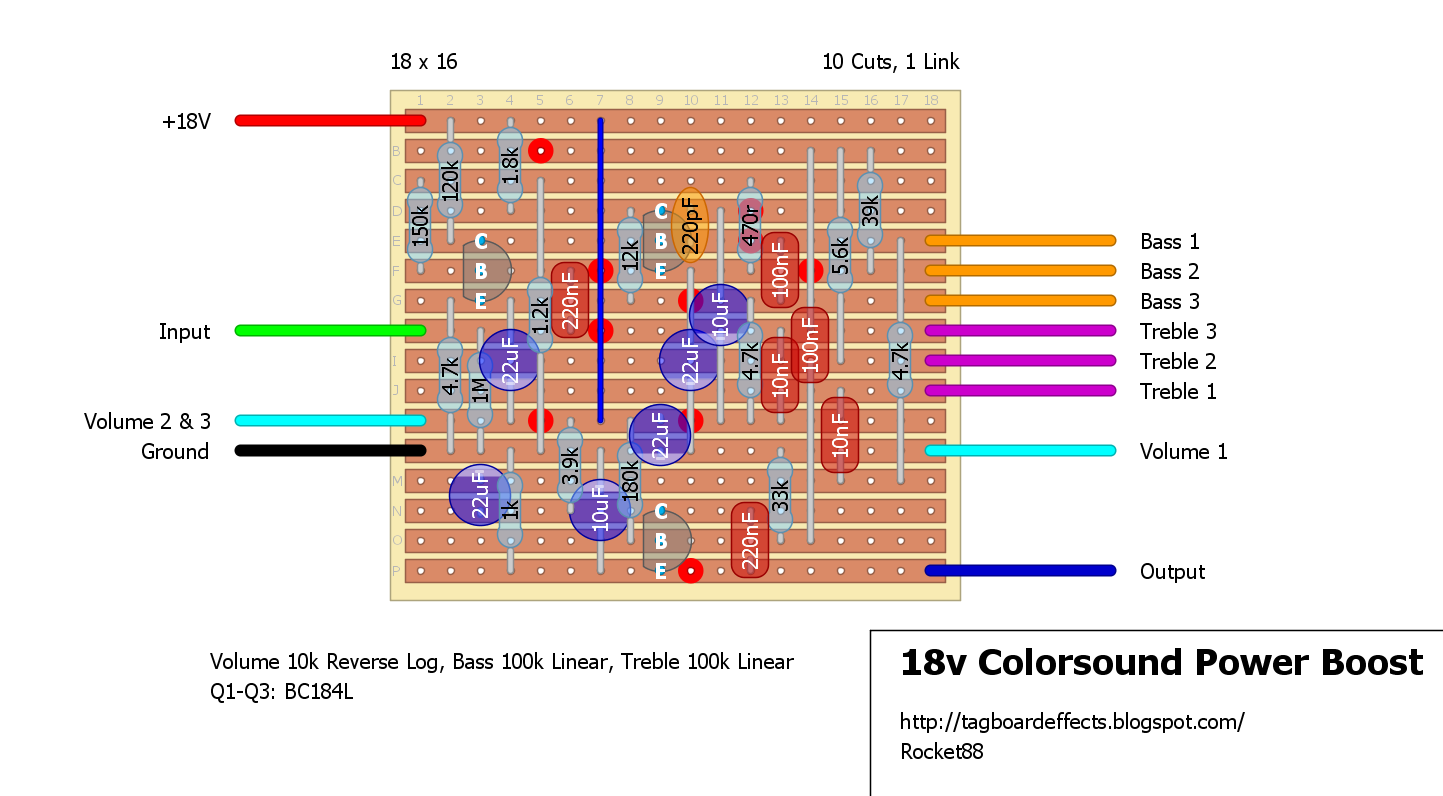 Guitar FX Layouts: 18v Colorsound Power Boost