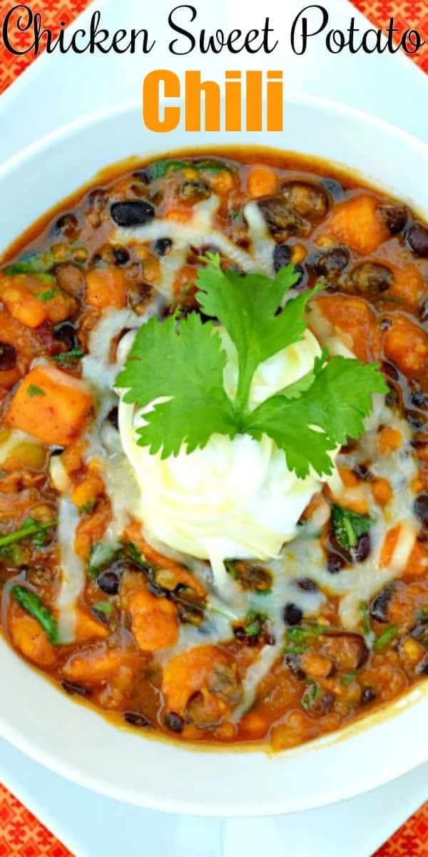 Chicken Sweet Potato Chili recipe can be made on the stove or in the Crock Pot from Serena Bakes Simply From Scratch.