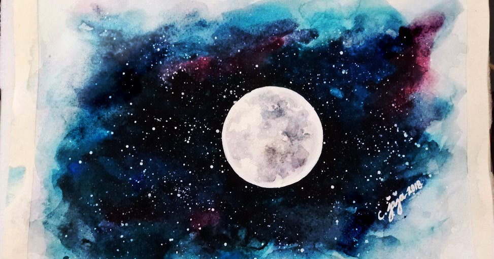 Vẽ Mặt Trăng Và Galaxy Bằng Màu Nước Đơn Giản | Vẽ Từng Nét Nhỏ