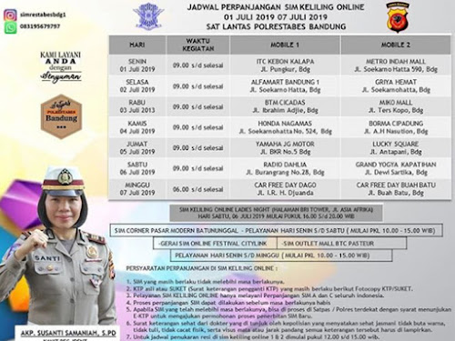 Jadwal SIM Keliling Polrestabes Bandung Bulan Juli 2019