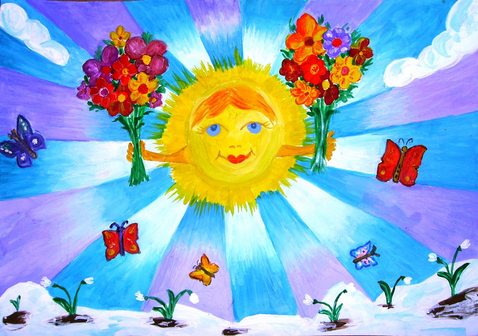 Весеннее солнышко картинки для детей. Рисование в детском саду на тему лето. Детские рисунки на весеннюю тему.