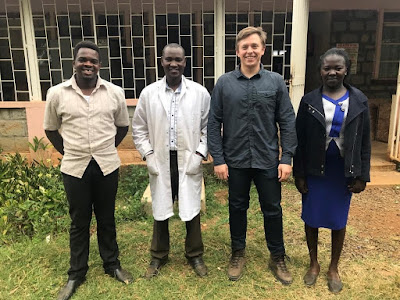 Job, David, Olivier and Doreen outside the Biotechnology Labs, University of Eldoret.