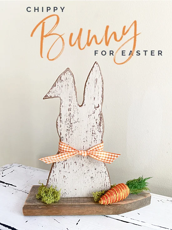 Chippy bunny with bow and carrot and Pinterest overlay