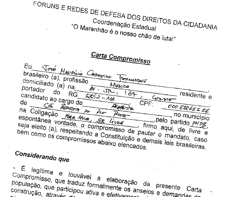 SÃO BENEDITO DO RIO PRETO On-Line: Carta Compromisso: um documento de todos